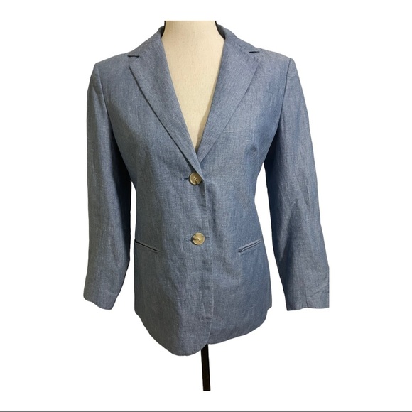 Theory womens chambray blazer 2 buttons lined cotton linen blend size 6 - Picture 8 of 12